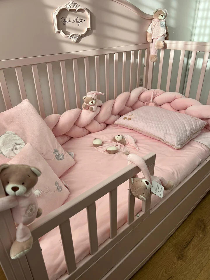 3D Bear Braided Crib Bumper - Pink