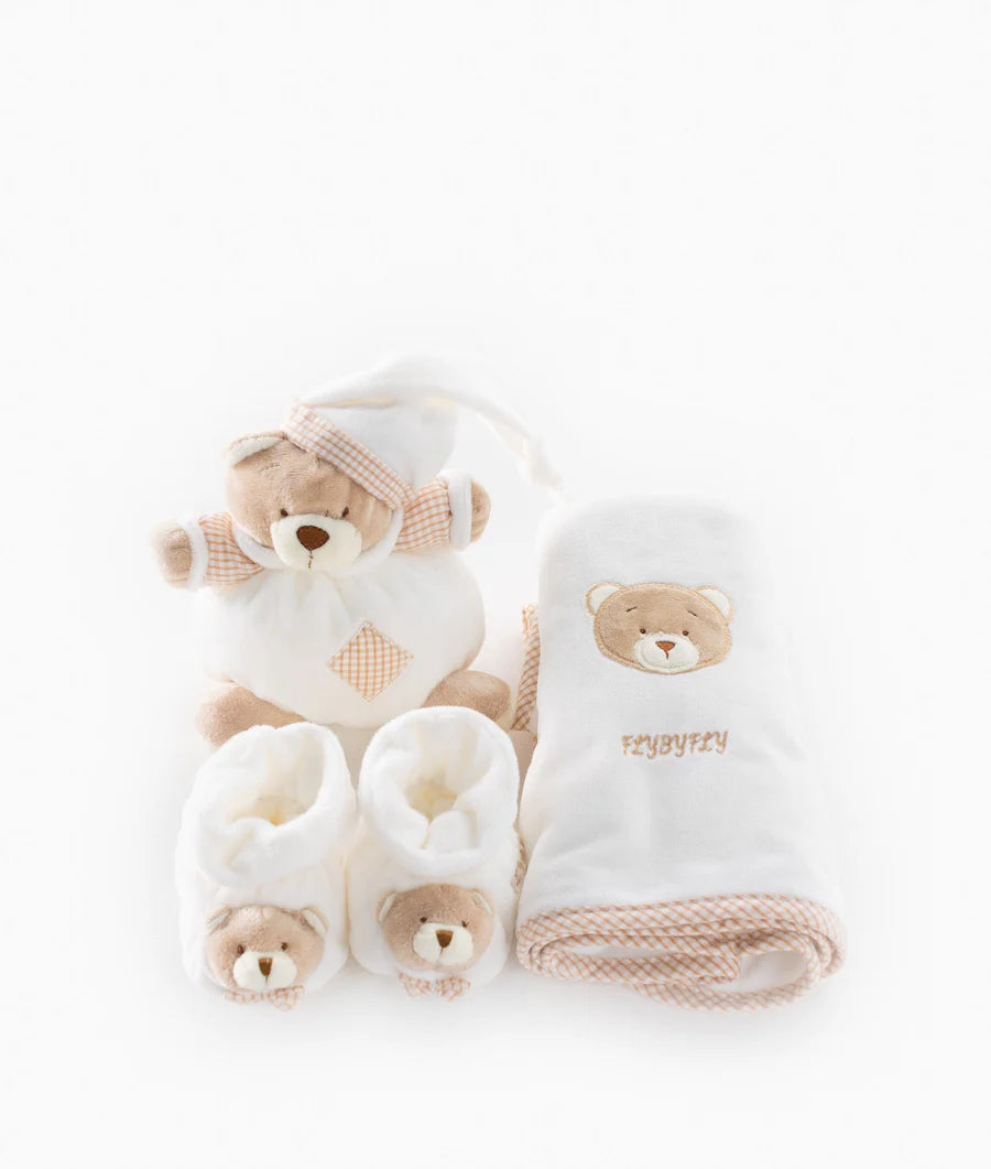 3 IN 1 BABY SET (BEAR/SHOE/BLANKET) - Beige