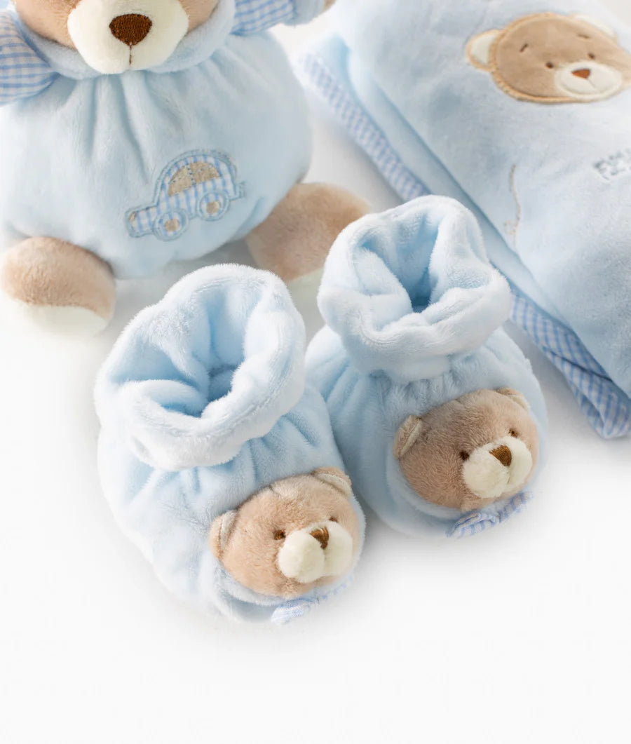 3 IN 1 BABY SET (BEAR/SHOE/BLANKET) - Blue