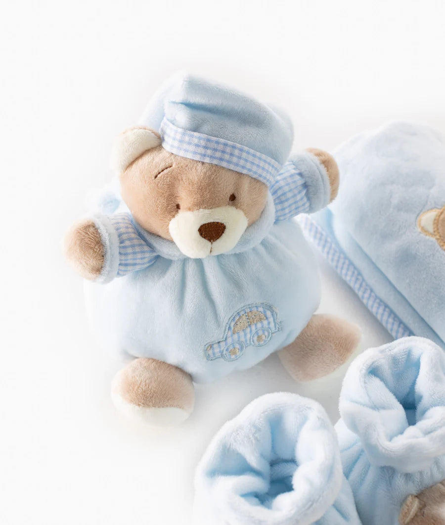 3 IN 1 BABY SET (BEAR/SHOE/BLANKET) - Blue