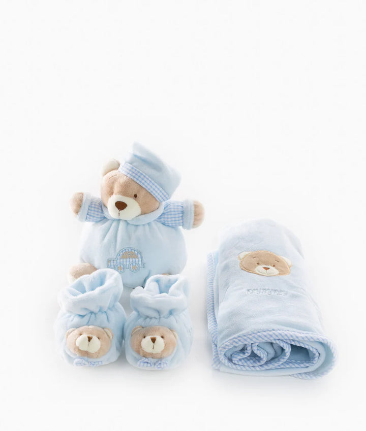 3 IN 1 BABY SET (BEAR/SHOE/BLANKET) - Blue