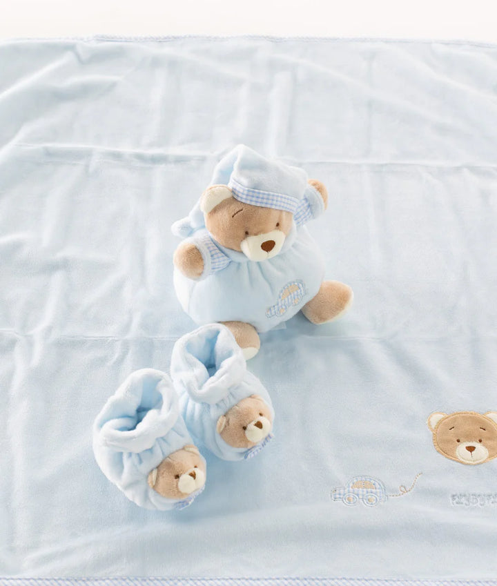 3 IN 1 BABY SET (BEAR/SHOE/BLANKET) - Blue