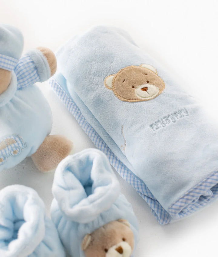 3 IN 1 BABY SET (BEAR/SHOE/BLANKET) - Blue