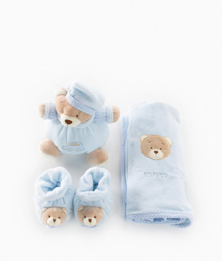 3 IN 1 BABY SET (BEAR/SHOE/BLANKET) - Blue