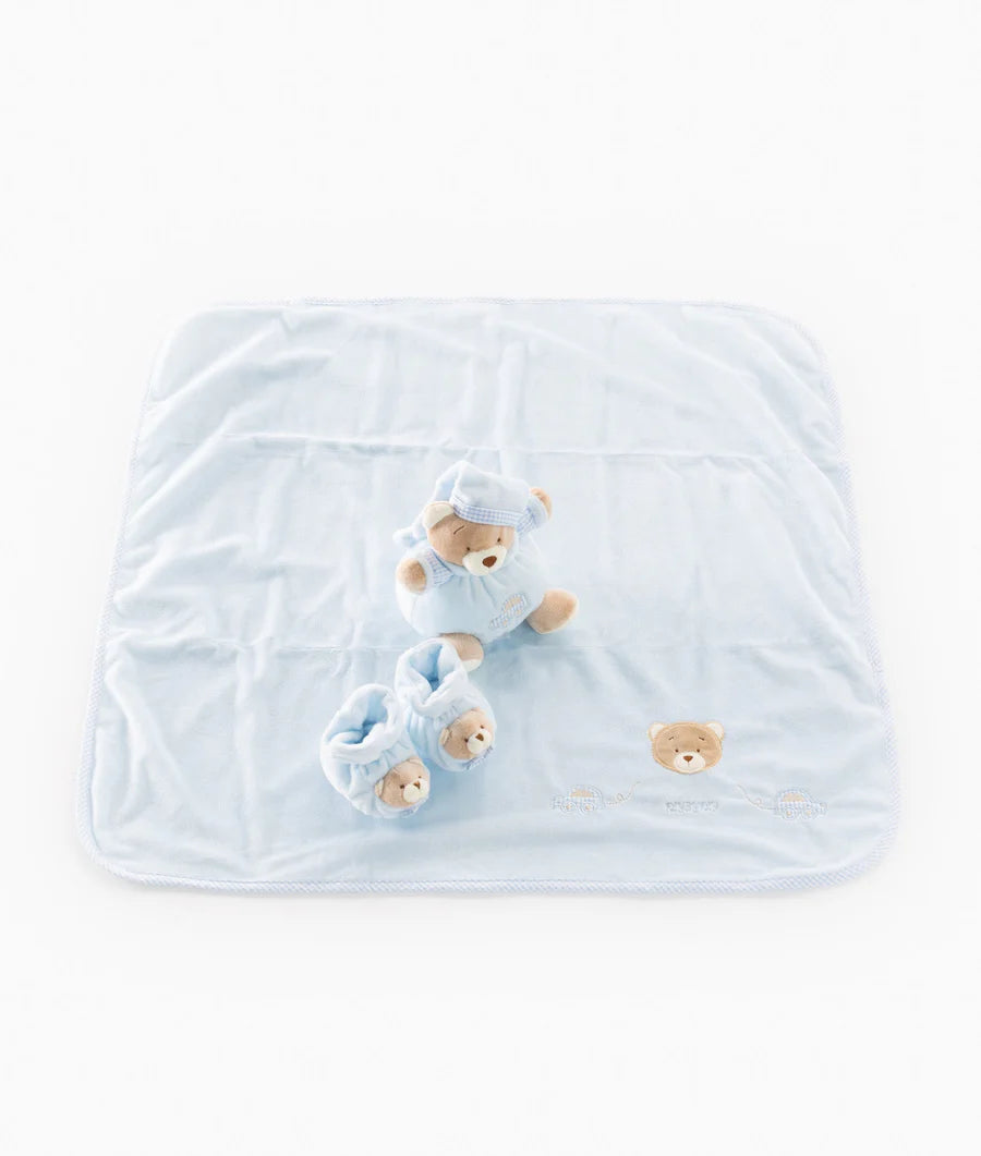 3 IN 1 BABY SET (BEAR/SHOE/BLANKET) - Blue