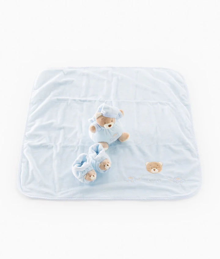 3 IN 1 BABY SET (BEAR/SHOE/BLANKET) - Blue