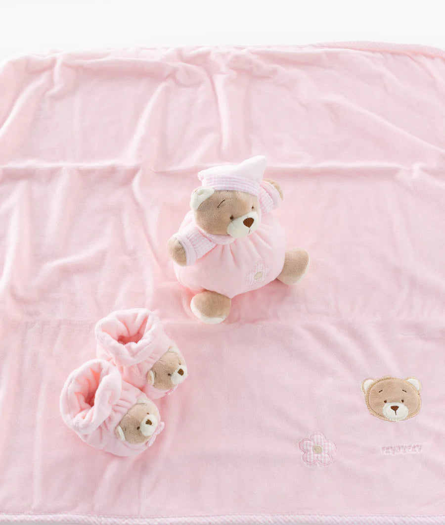 3 IN 1 BABY SET (BEAR/SHOE/BLANKET) - Pink