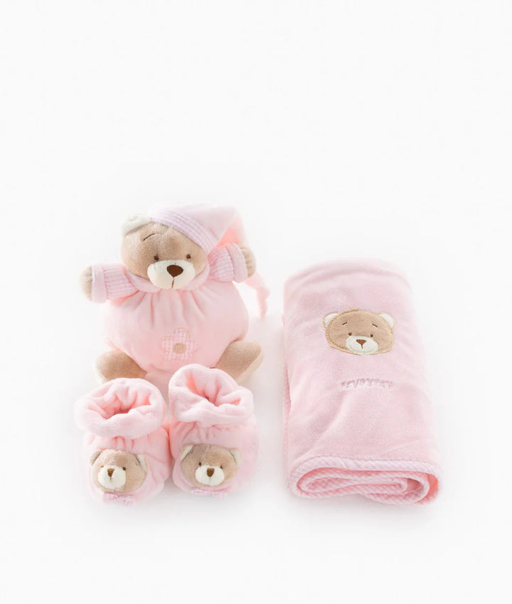 3 IN 1 BABY SET (BEAR/SHOE/BLANKET) - Pink