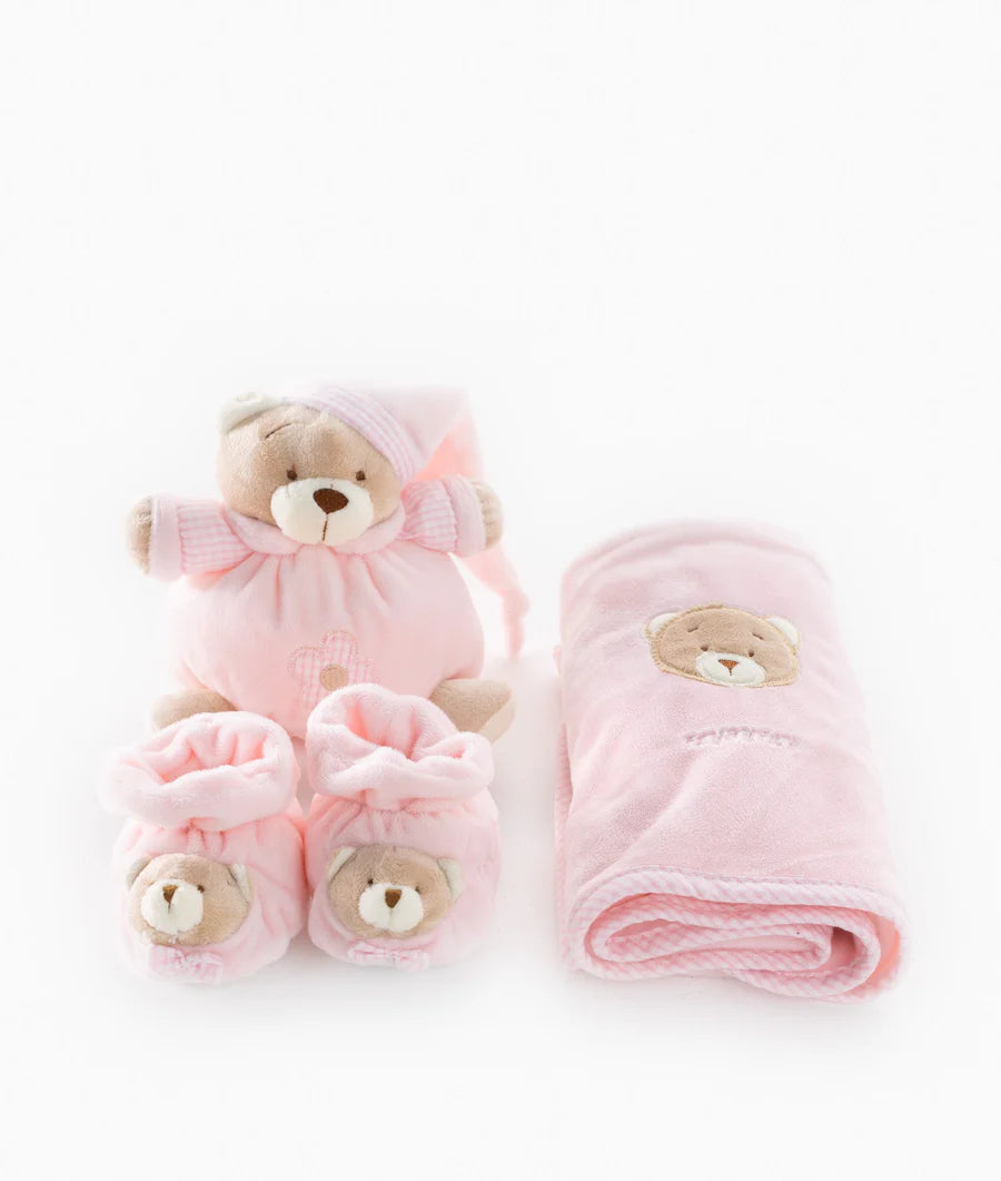 3 IN 1 BABY SET (BEAR/SHOE/BLANKET) - Pink