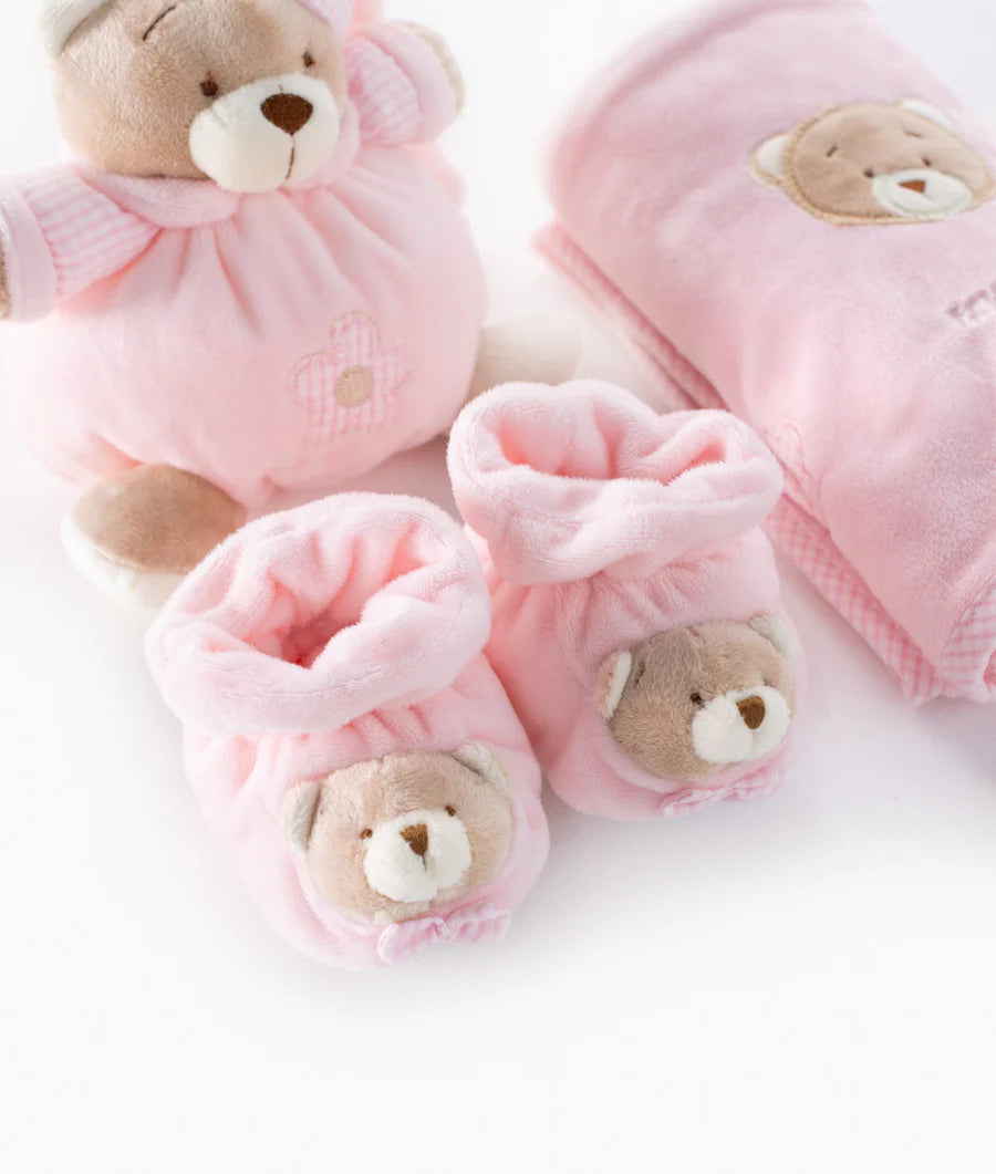 3 IN 1 BABY SET (BEAR/SHOE/BLANKET) - Pink