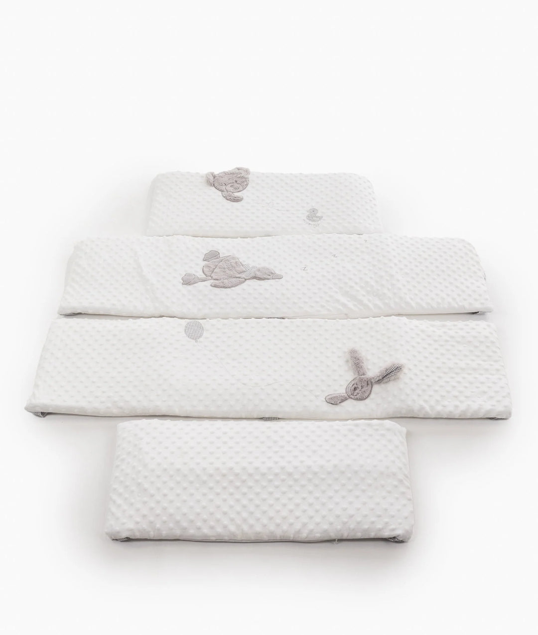 Popo Bear & Duck Dotted 4 PCS Crib Bumper Set - White & Grey