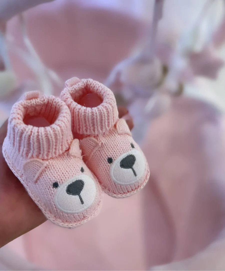 Bear Knitted Shoes - Pink