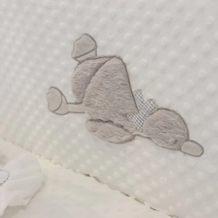 Popo Bear & Duck Dotted 4 PCS Crib Bumper Set - White & Grey