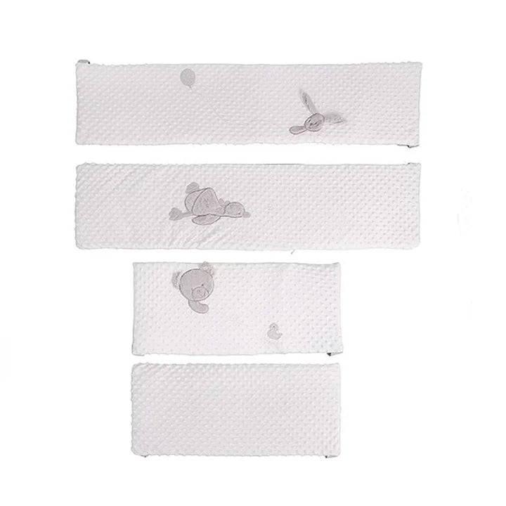 Popo Bear & Duck Dotted 4 PCS Crib Bumper Set - White & Grey