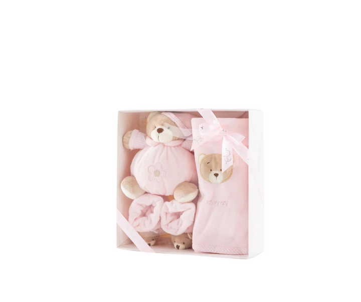 3 IN 1 BABY SET (BEAR/SHOE/BLANKET) - Pink