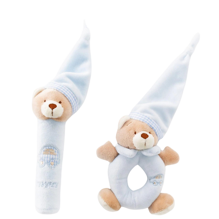 Bear Squeaky Rattle Gift Set - Blue