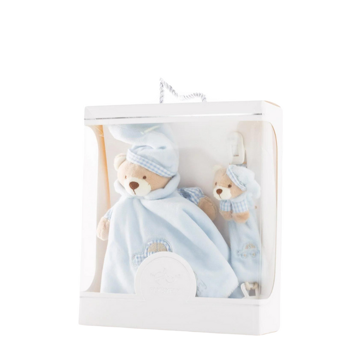 Bear Security Hand Puppet & Pacifier Clip Gift Set - Blue