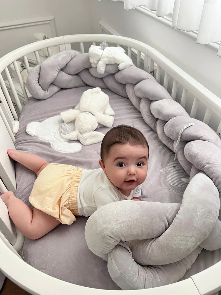 Grey braided crib bumper sale