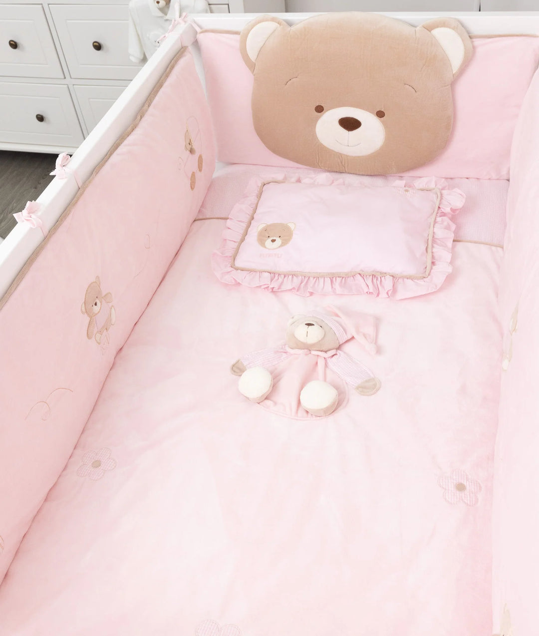 Bear 4 PCS Crib Bumper Set - Pink