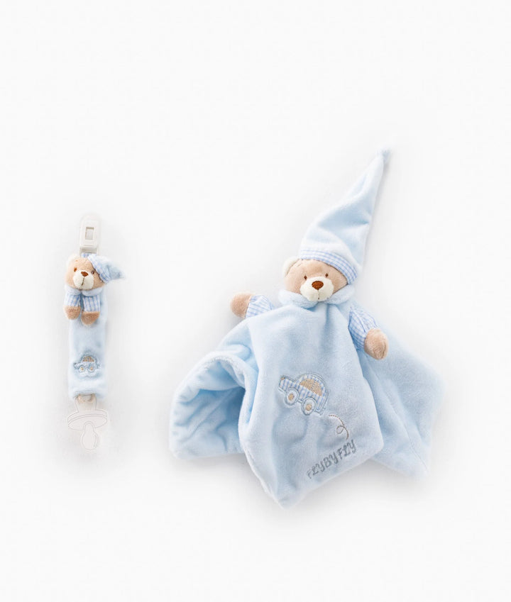 Bear Security Hand Puppet & Pacifier Clip Gift Set - Blue