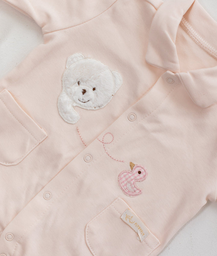 Classic Jumpsuit + 3D Bear Hanger - Pink