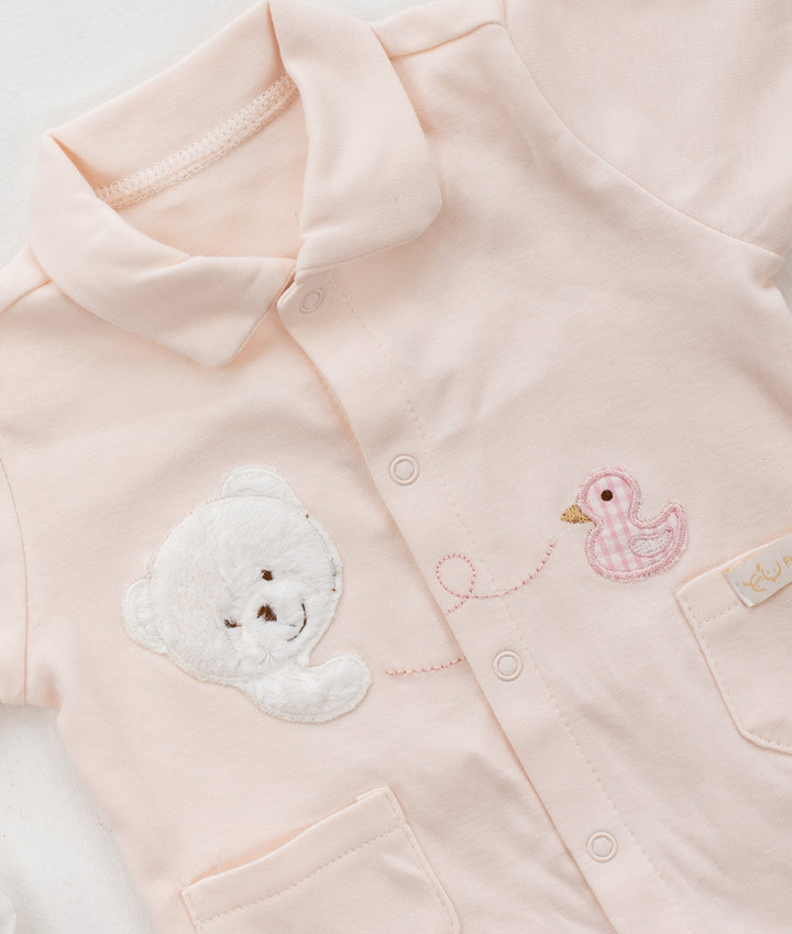 Classic Jumpsuit + 3D Bear Hanger - Pink