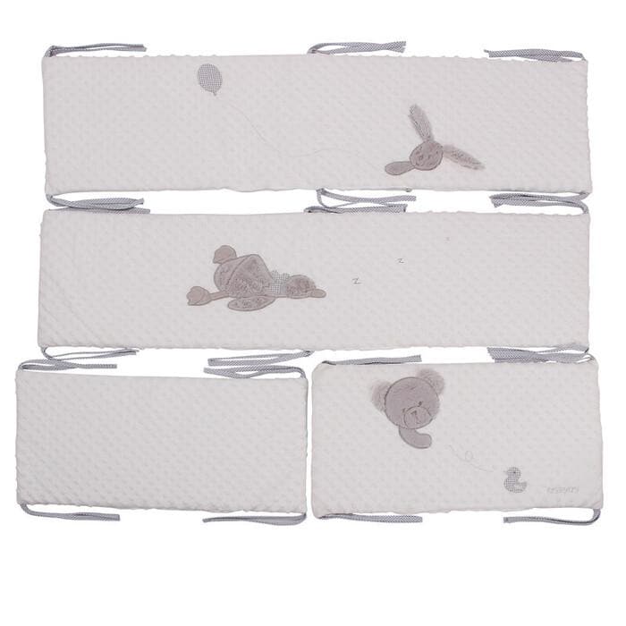 Popo Bear & Duck Dotted 4 PCS Crib Bumper Set - White & Grey